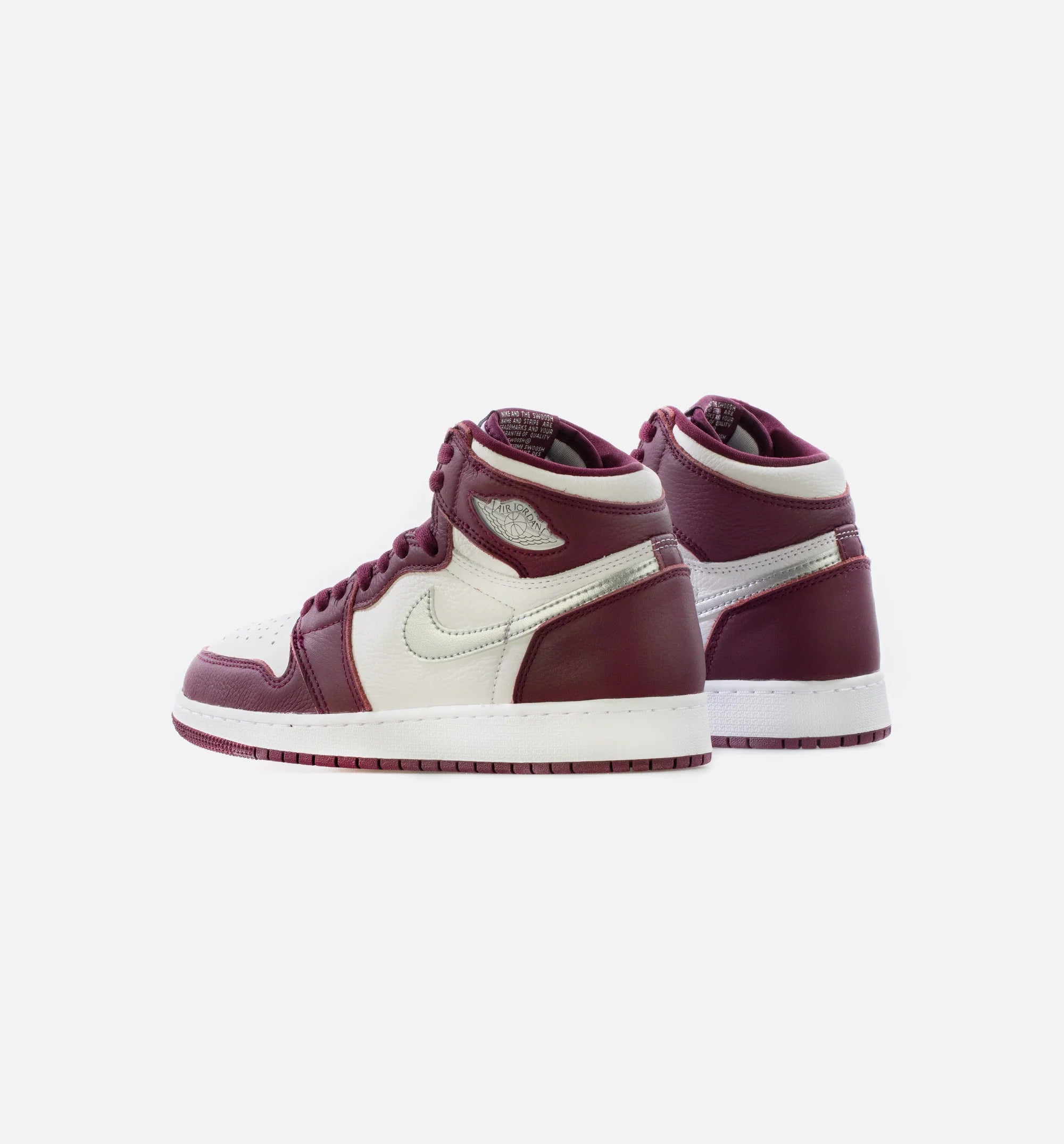 Air Jordan 1 Retro High OG Bordeaux Grade School Lifestyle Shoe Bordeaux White Metallic Silver Limit One Per Customer