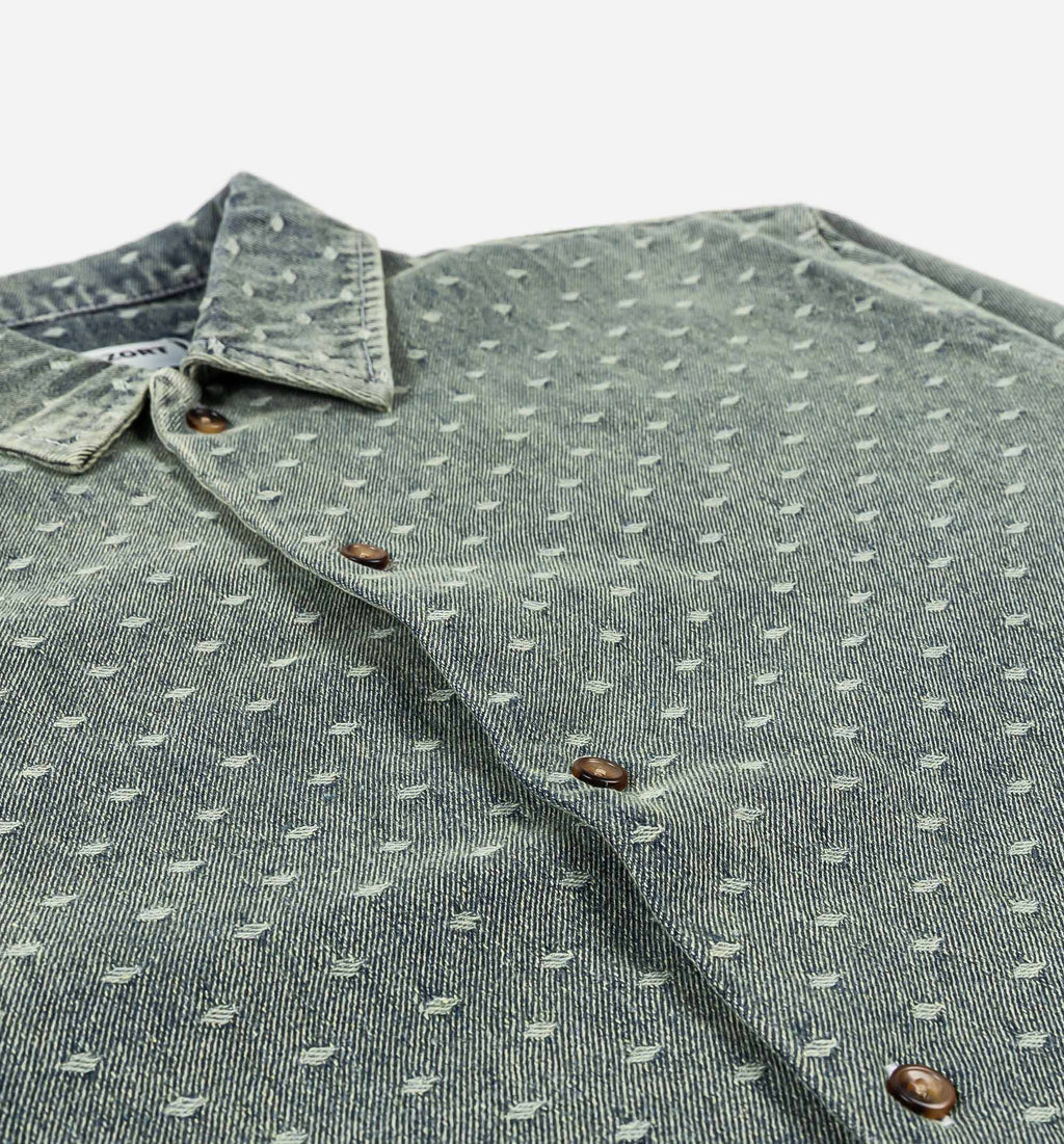 Dobby Button Up Mens Short Sleeve Shirt Blue