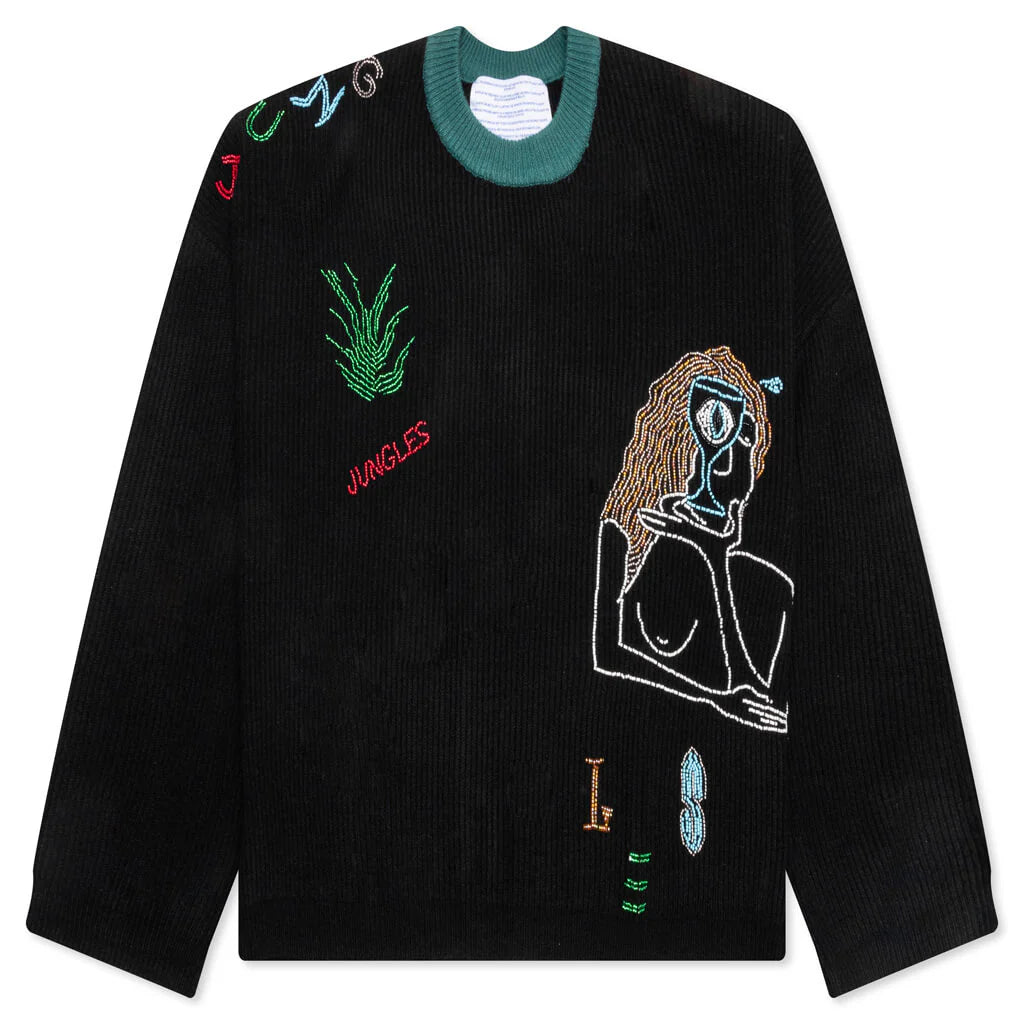 Slow Down Beaded Knit Sweater Black