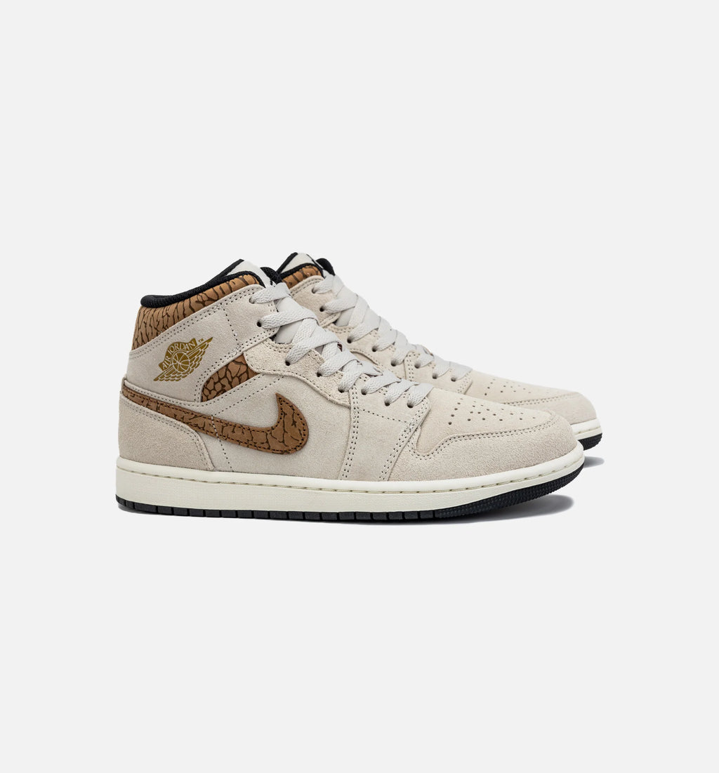 Air Jordan 1 Retro Mid SE Brown Elephant Mens Lifestyle Shoe Light Orewood Brown Metallic Gold