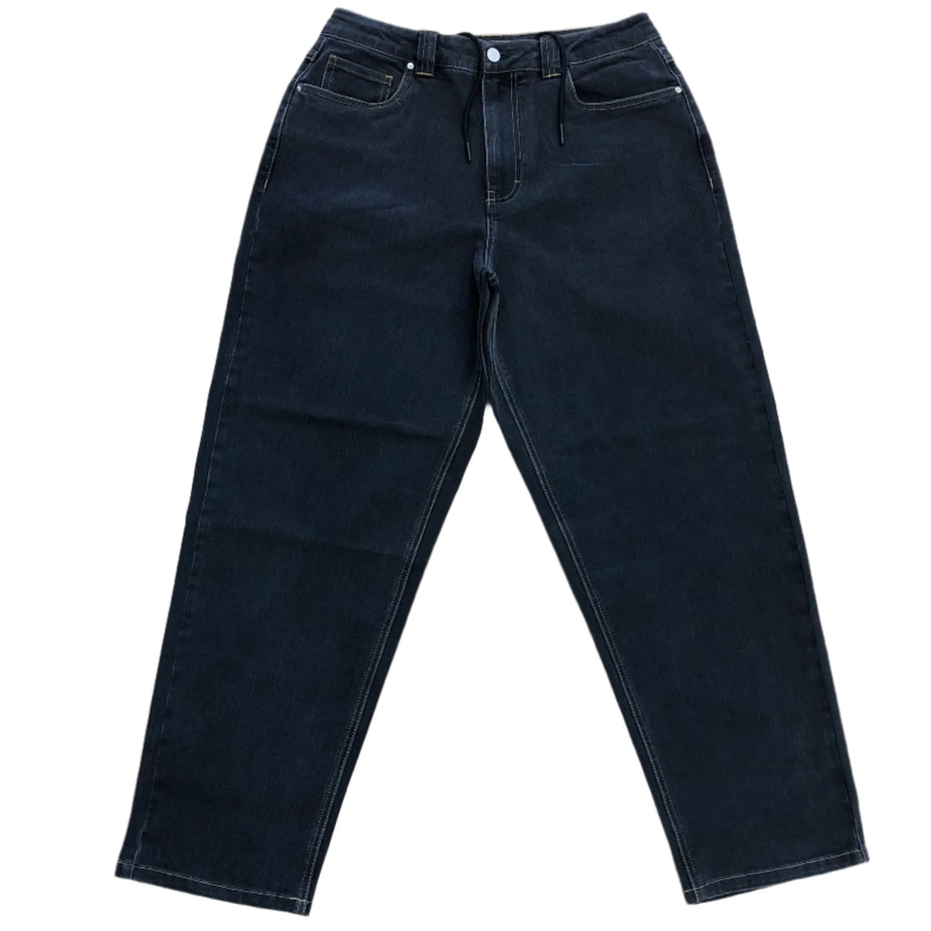 Kinetic Embroidered Baggy Denim Pants Black Gold Stitch