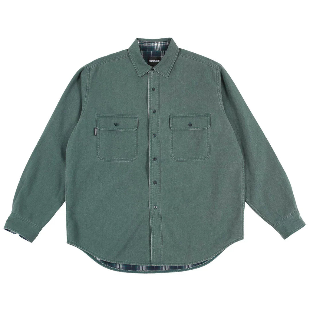 Theories Union Flannel Lined Button Up Shirt Sea Green