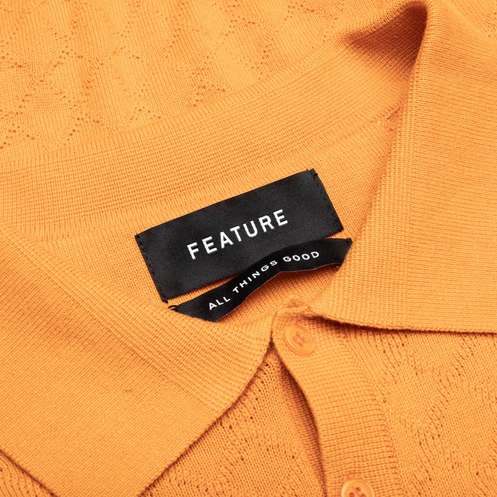 Hogan Pointelle Raglan Sleeve Sweater Polo Jasper Orange