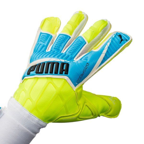 PUMA Evospeed 14 Goalkeeper Gloves Safety Yellow Atomic Blue