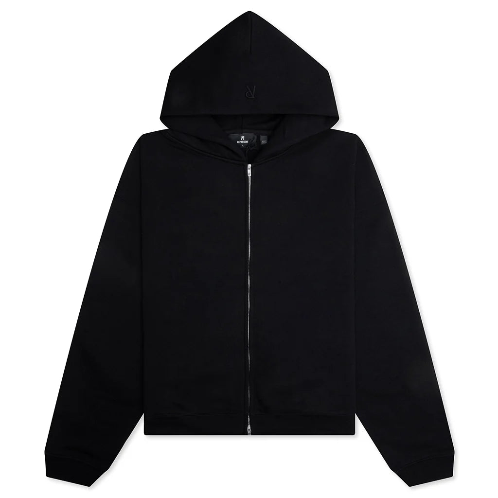 Initial Boxy Oversized Zip Through Hoodie Black