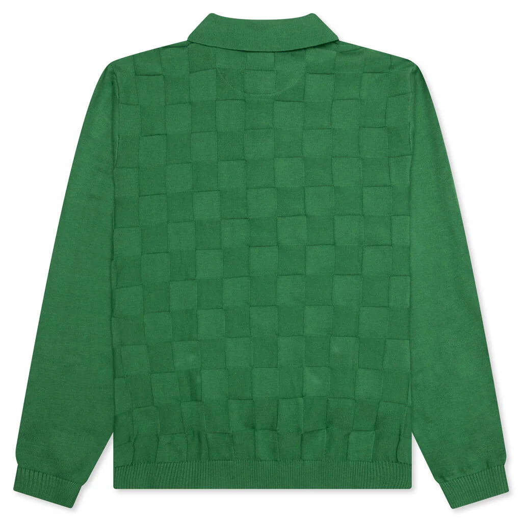 Palmer Checked L S Sweater Polo Augusta Green