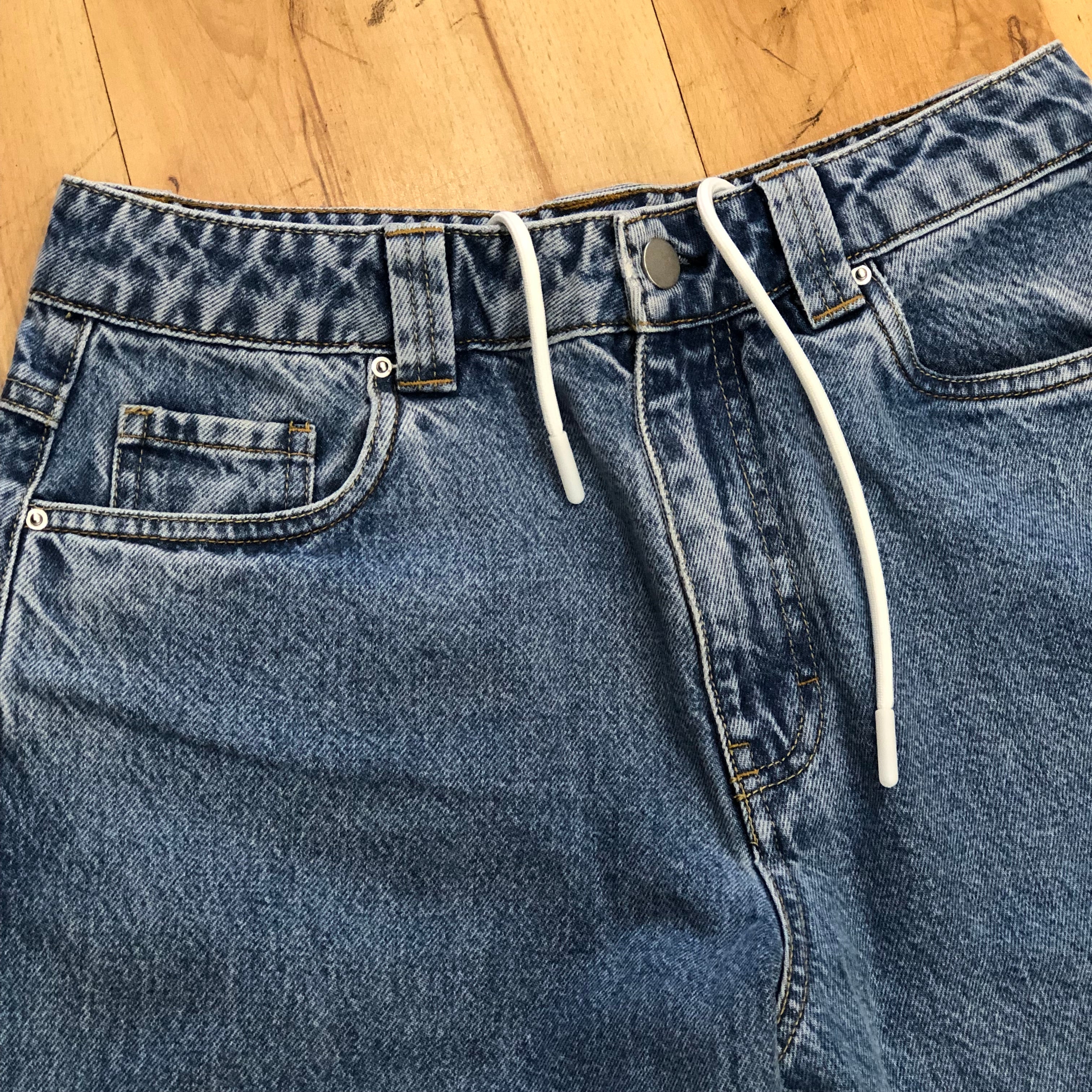 Kinetic Embroidered Baggy Denim Pants Blue