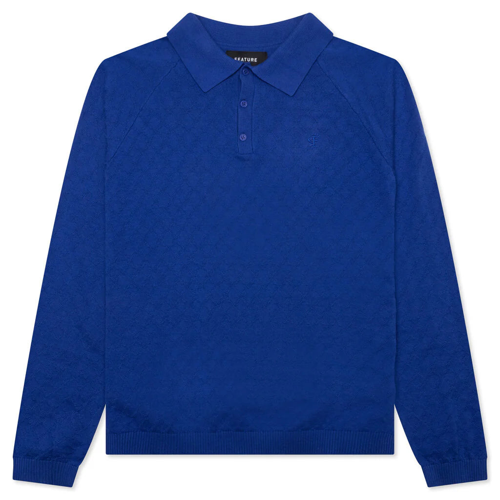 Hogan Pointelle Raglan Sleeve Sweater Polo Indeevar Blue