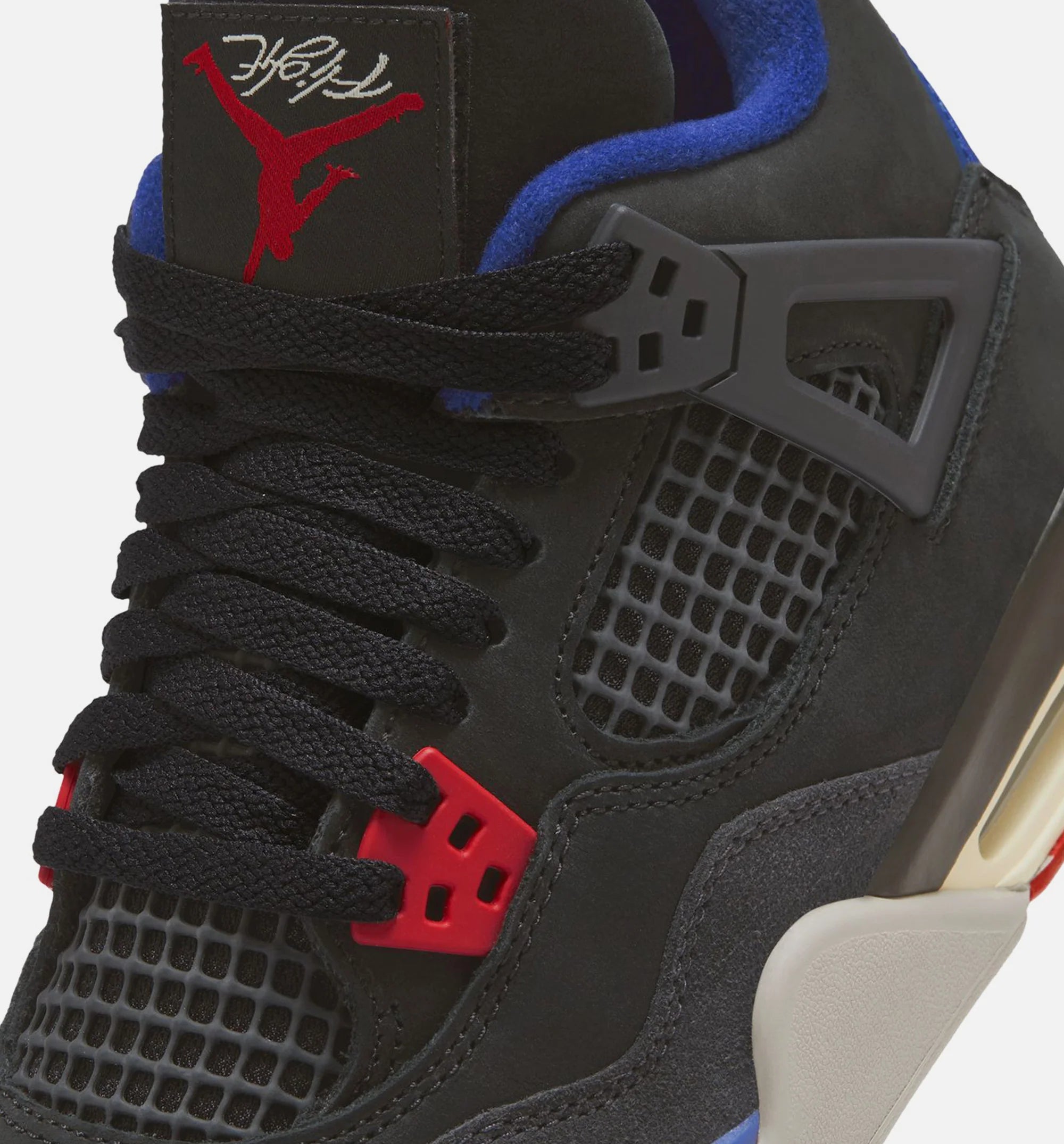 Air Jordan 4 Retro Rare Air Grade School Lifestyle Shoe Black Fire Red Deep Royal Blue