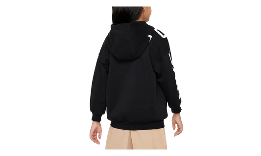 Air Club Fleece Girls' Oversized Full-Zip Hoodie GS "Black / White" FD2960 010