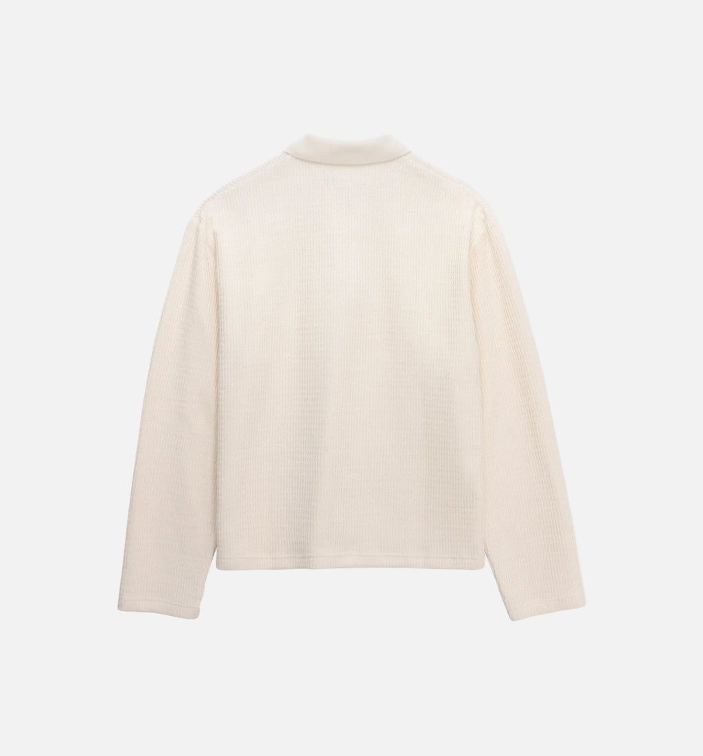 Wavy Knit Polo Mens Long Sleeve Bone