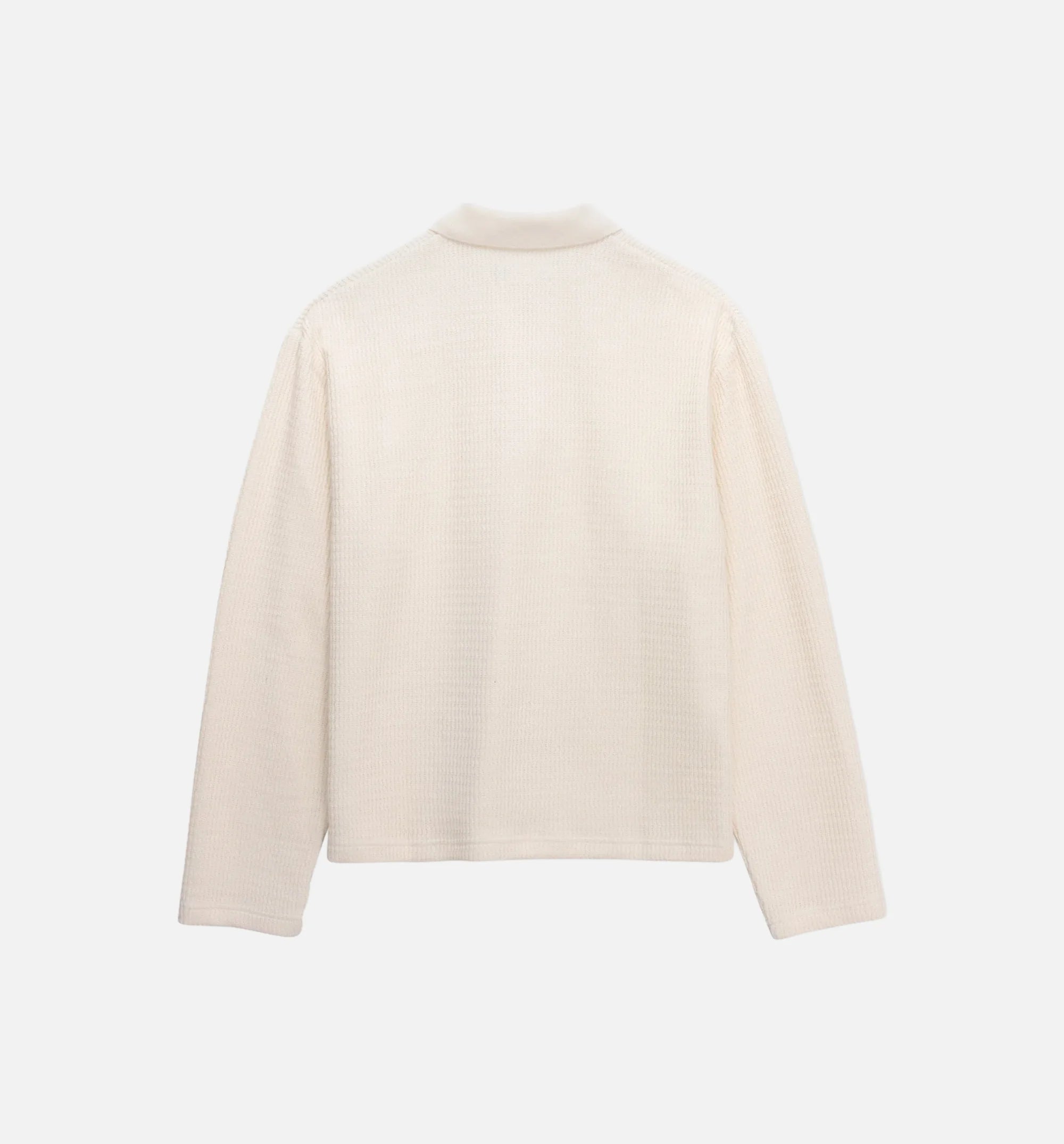 Wavy Knit Polo Mens Long Sleeve Bone