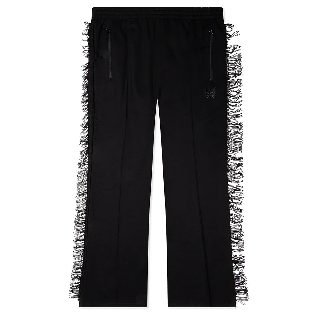 Rayon Jersey Fringe Boot Cut Track Pant Black