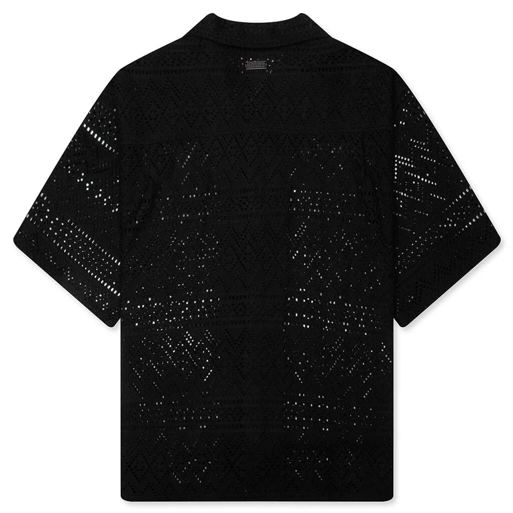 Pointelle Crochet Camp Collar Black