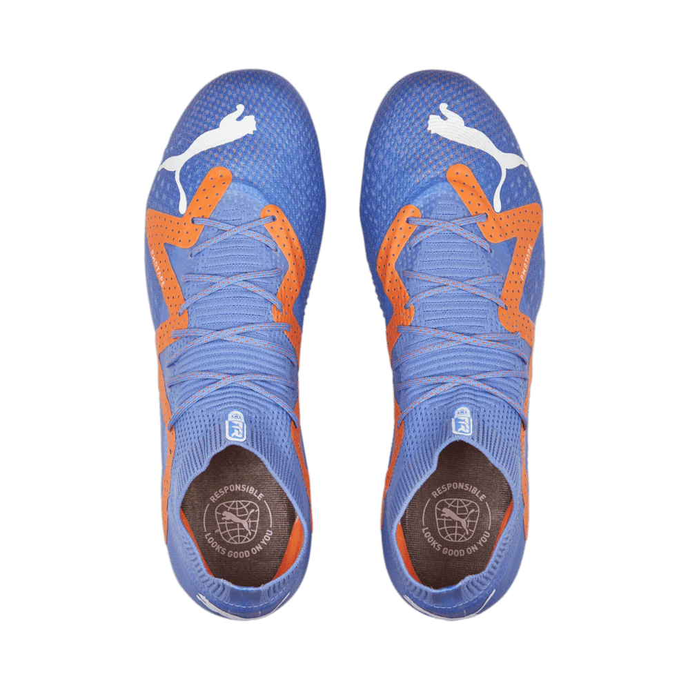 PUMA Future Ultimate FG AG Firm Ground Soccer Cleats Blue Glimmer White Ultra Orange