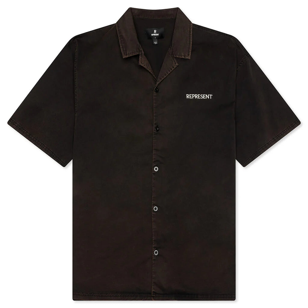 Script Camp Collar Shirt Jet Black