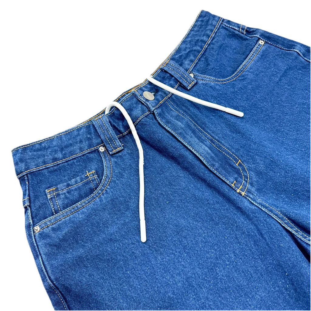 Kinetic Embroidered Baggy Denim Pants Deep Denim Blue