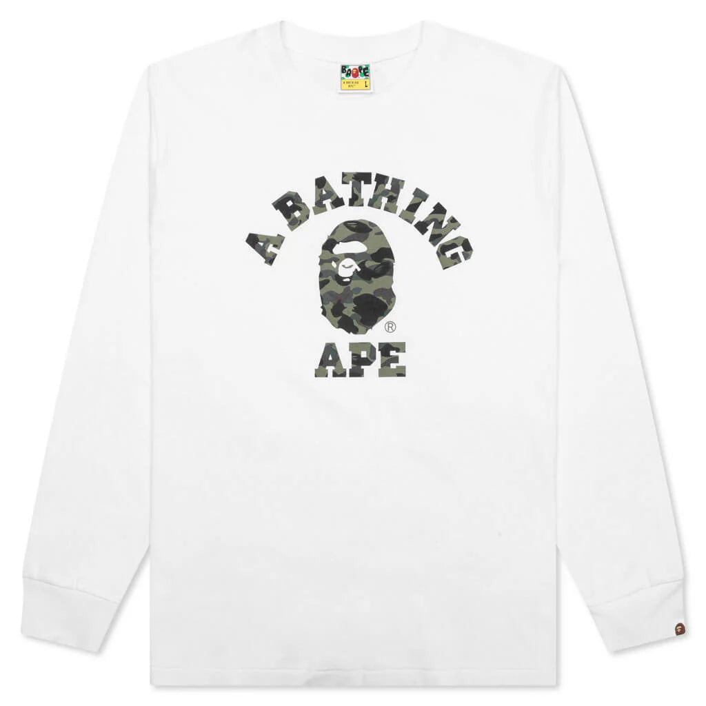 1st Camo College Long Sleeve Tee White Green