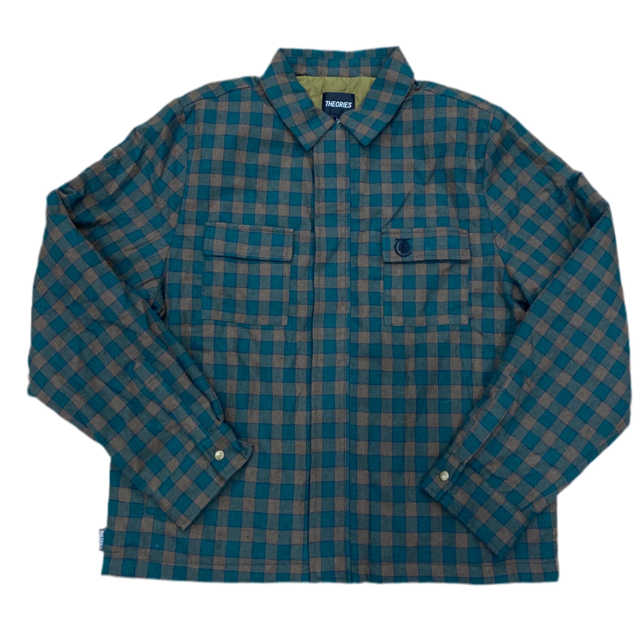 Theories Lantern Quilted Flannel Jacket Green