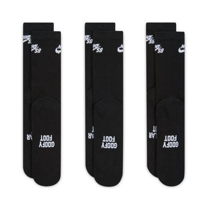 Nike SB Everyday Elevated Black Skate Socks 3 Pairs