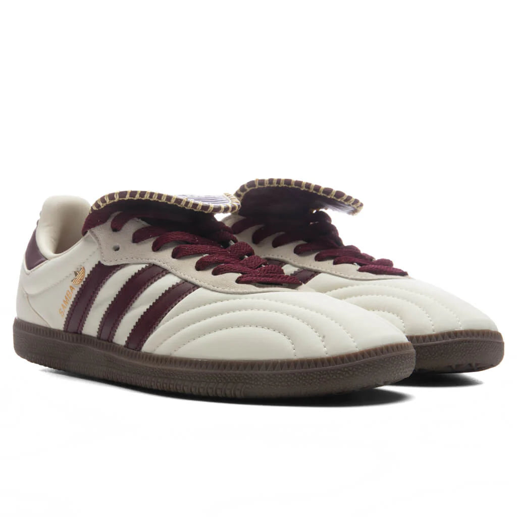 Womens Samba Long Tongue Cream White Maroon Gold Metallic