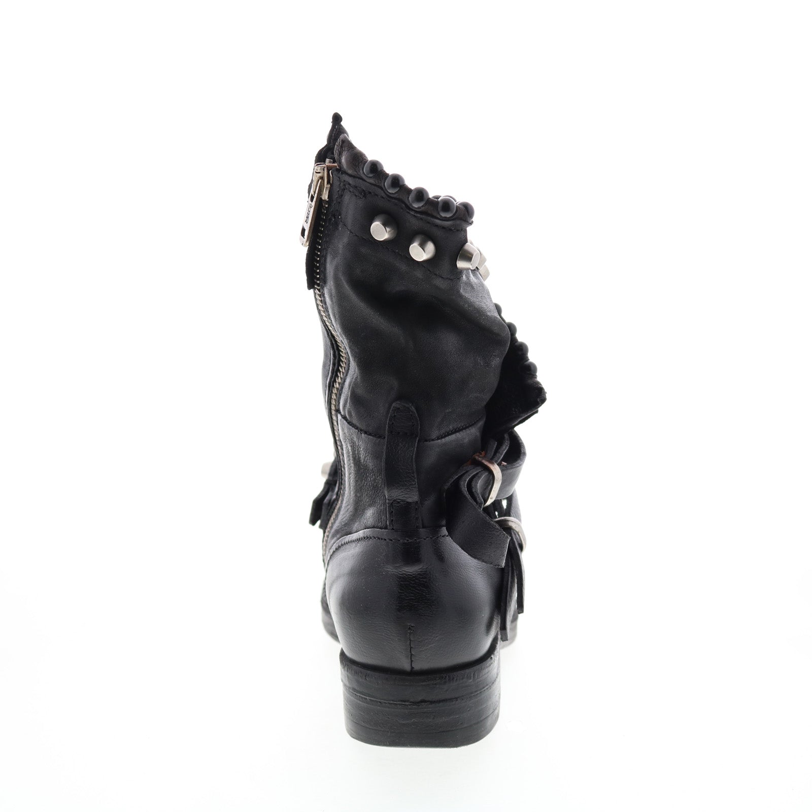 Vianne 250202-102 Womens Black Leather Hook & Loop Mid Calf Boots
