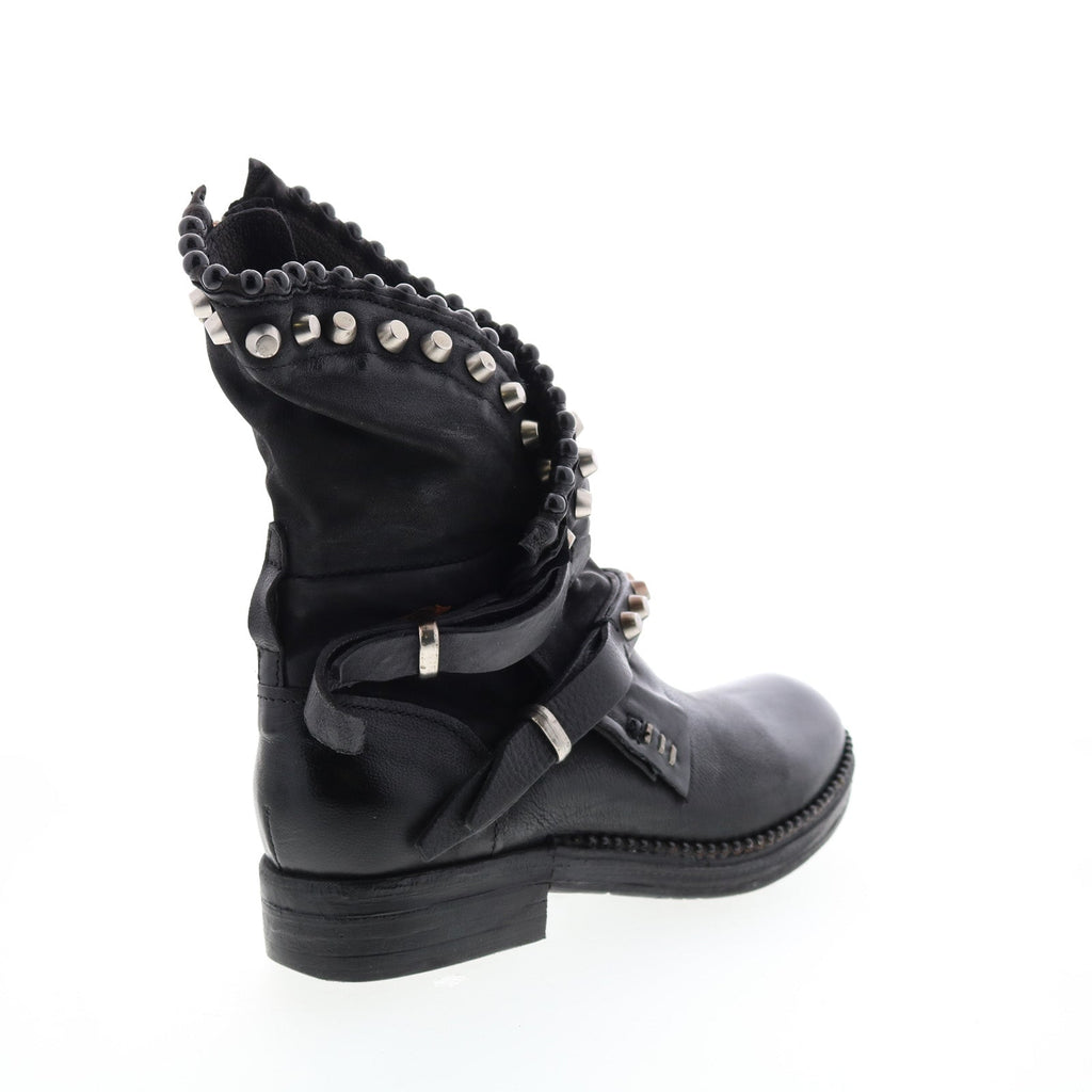 Vianne 250202-102 Womens Black Leather Hook & Loop Mid Calf Boots