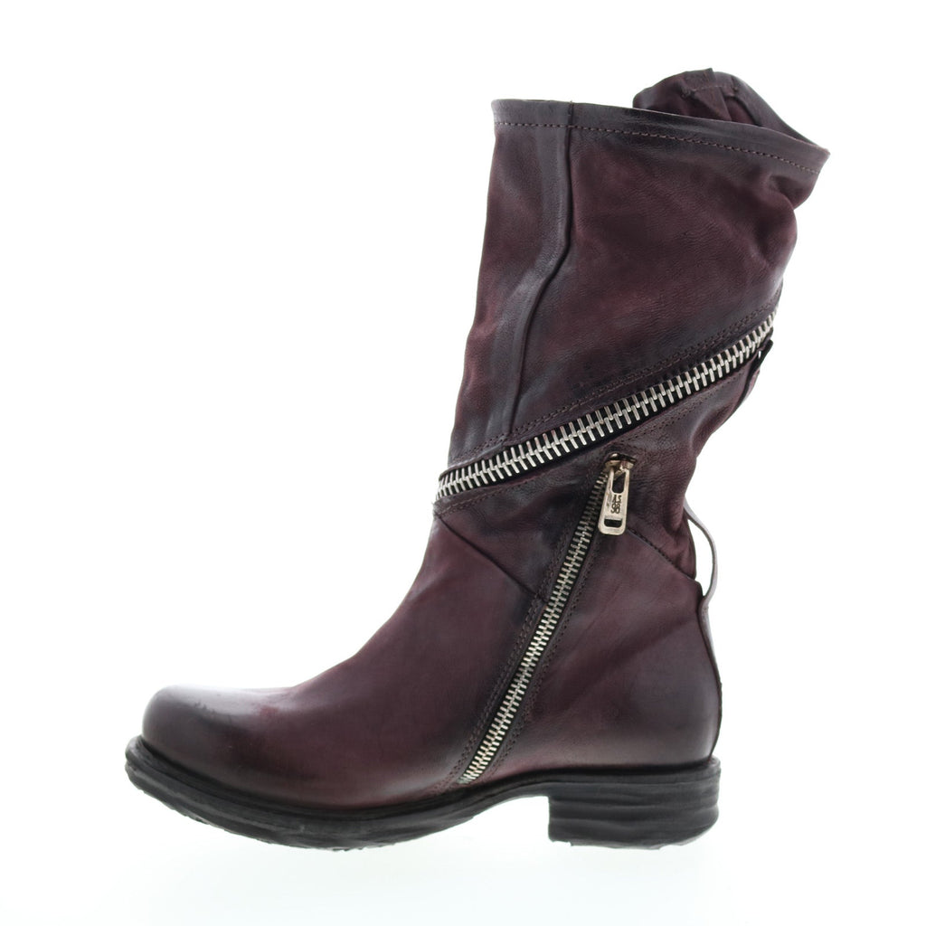 Siggs 259373-101 Womens Burgundy Leather Zipper Mid Calf Boots