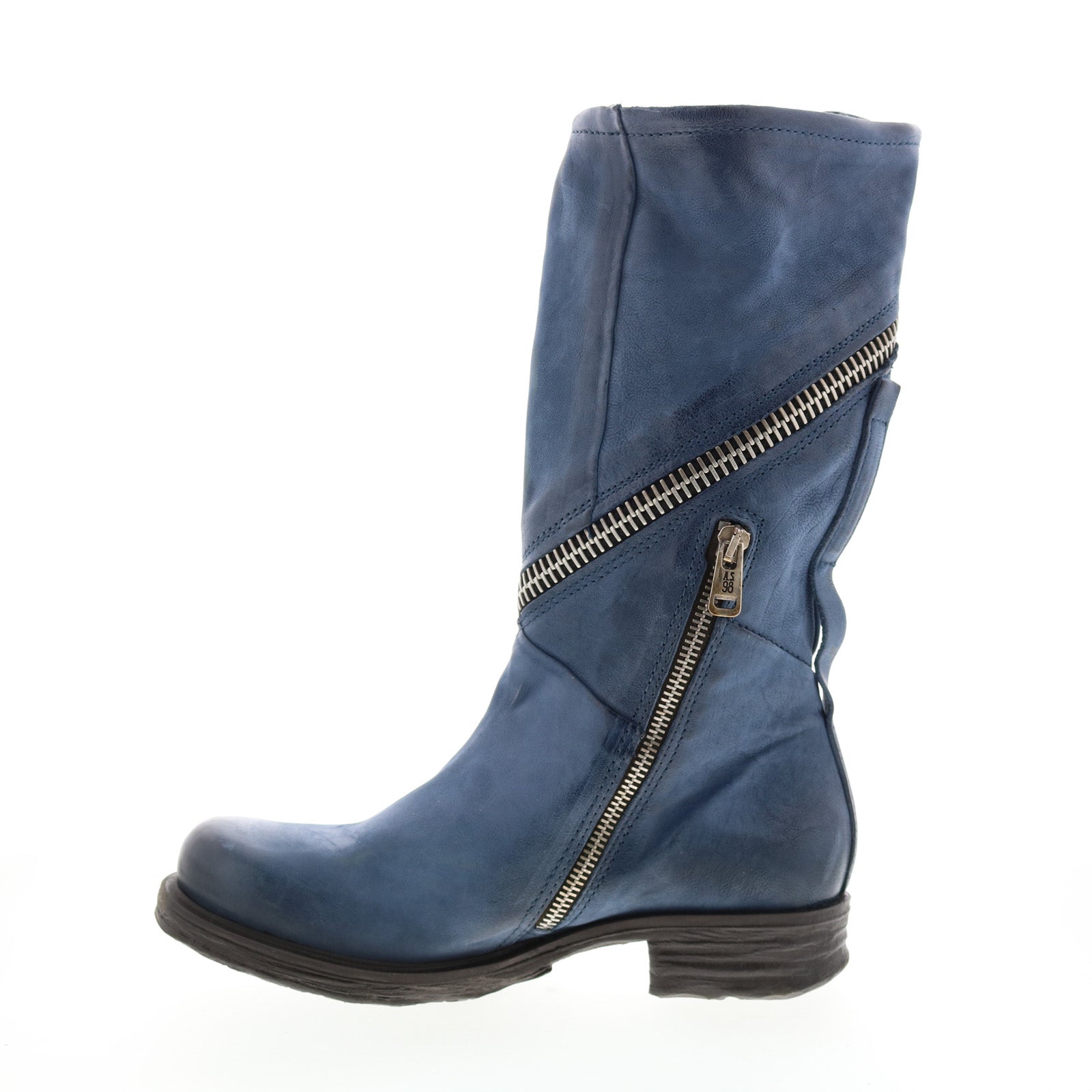 Siggs 259373-102 Womens Blue Leather Zipper Mid Calf Boots