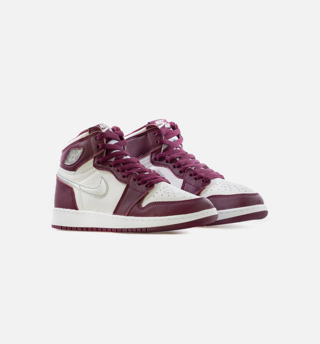 Air Jordan 1 Retro High OG Bordeaux Grade School Lifestyle Shoe Bordeaux White Metallic Silver Limit One Per Customer