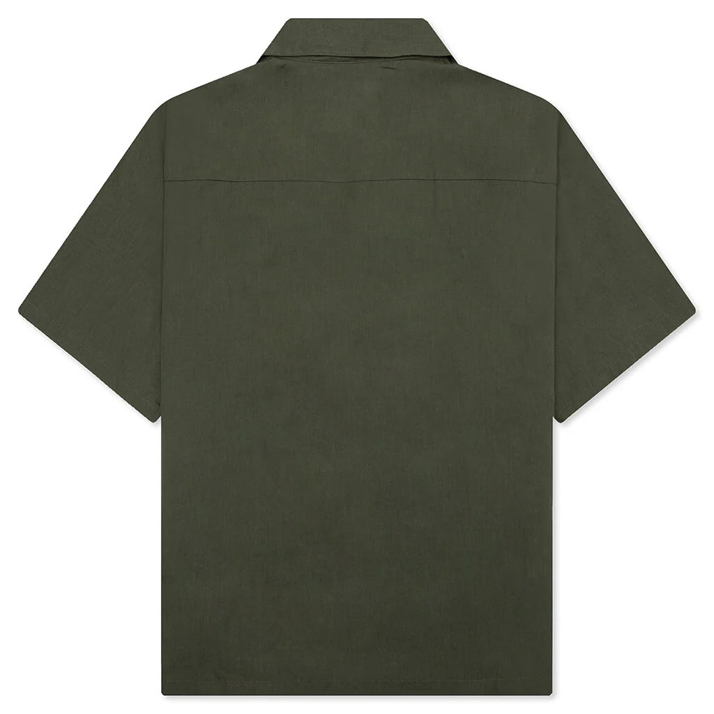 Solid Color Hawaiian S S Shirt Olive Drab
