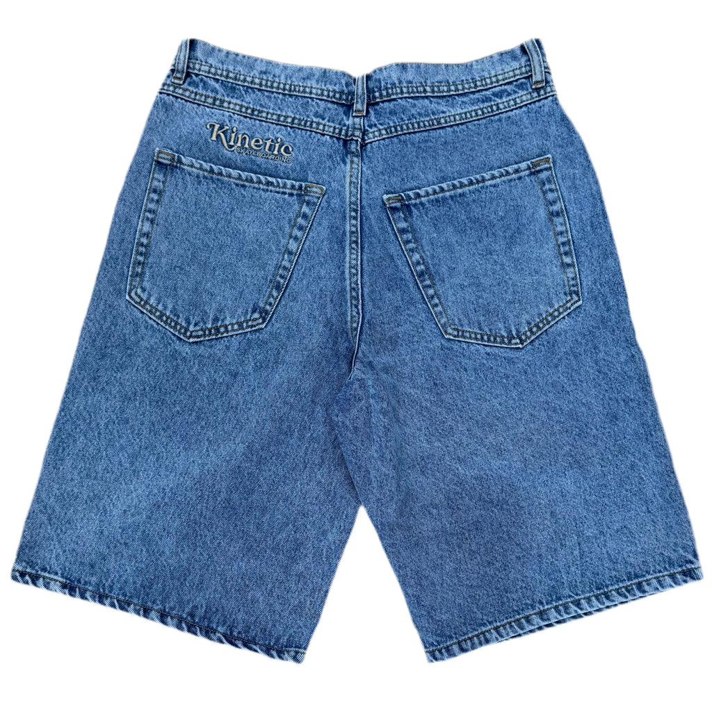 Kinetic Embroidered Baggy Denim Shorts Blue