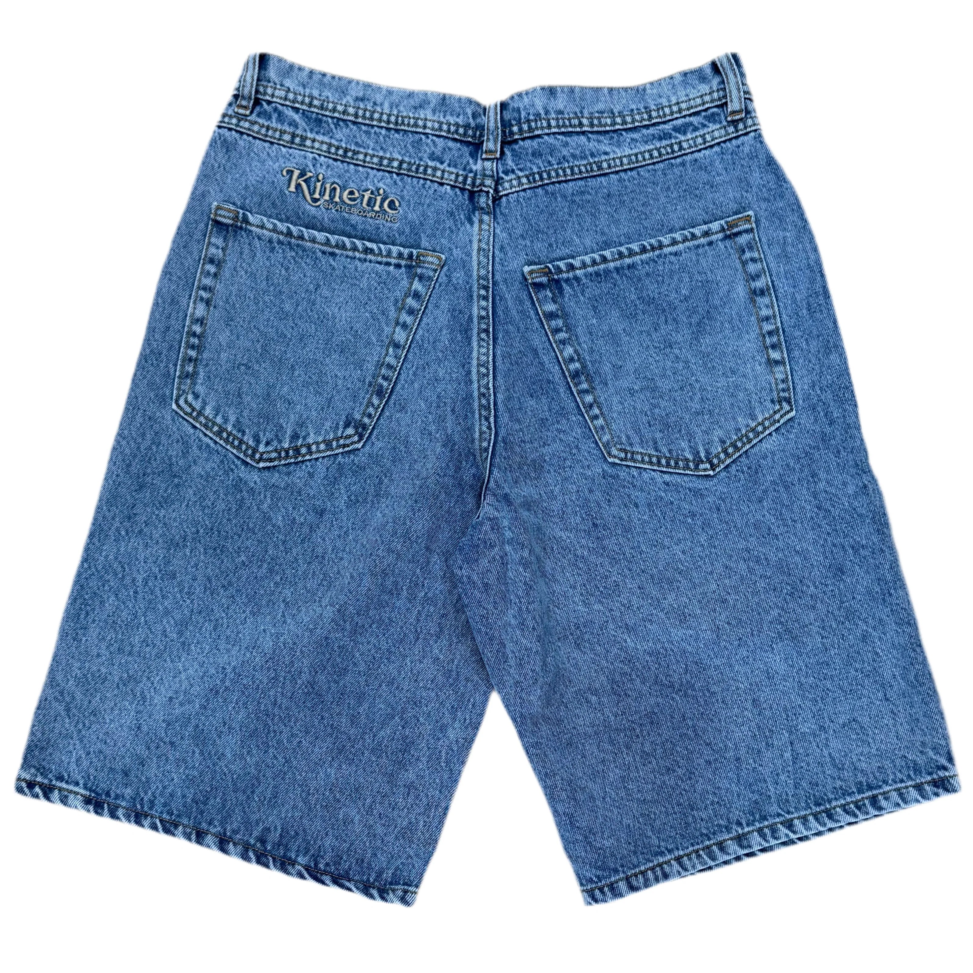 Kinetic Embroidered Baggy Denim Shorts Blue