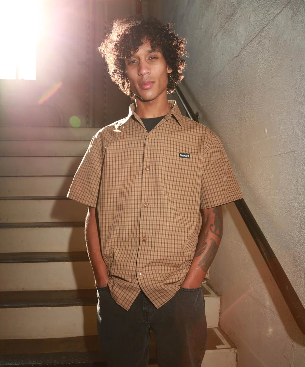 Theories Avignon Flannel Button Up Caramel