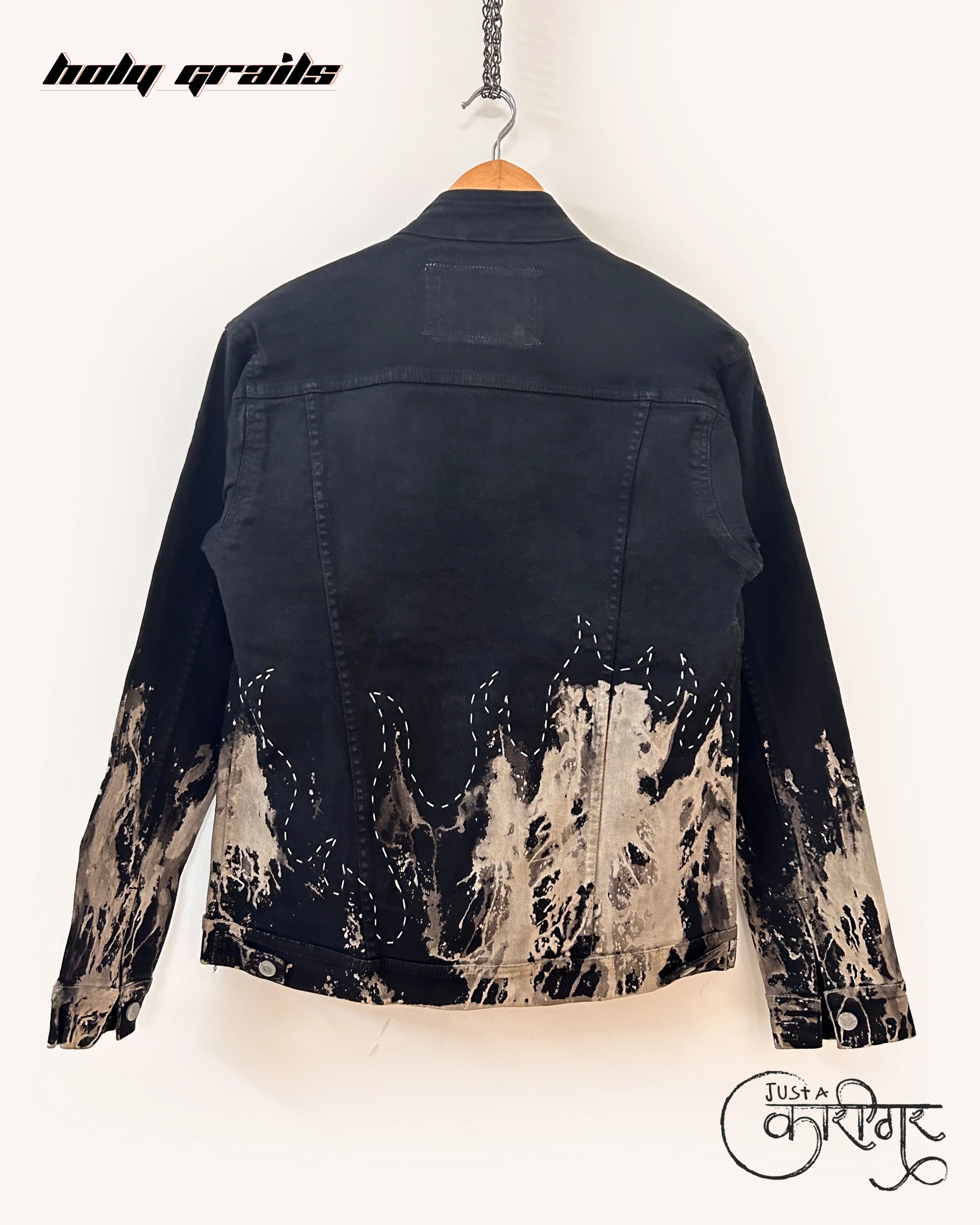 On Fire Black Denim Jacket HG x Just A Karigar