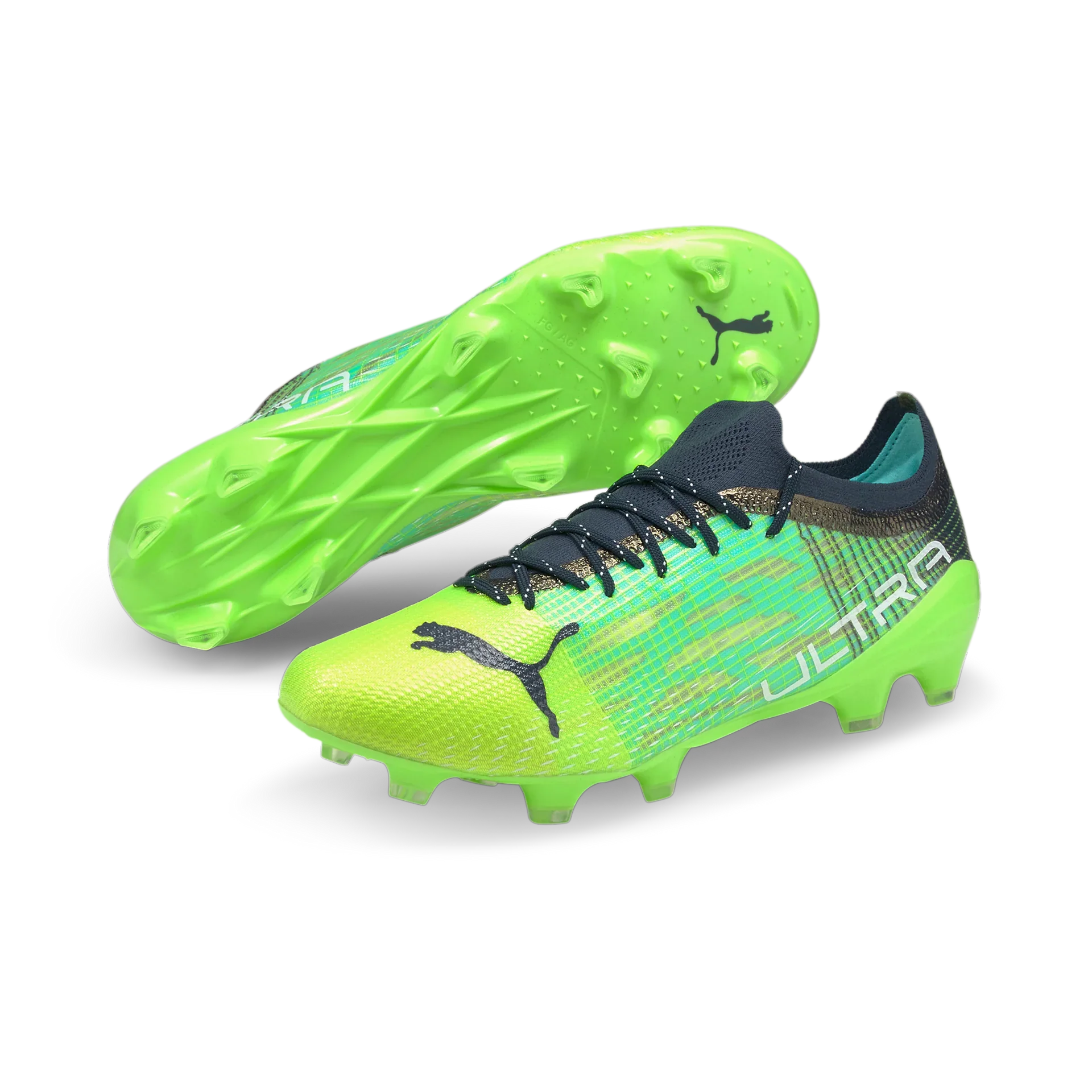PUMA Ultra 13 FG AG Firm Soccer Shoes Green Glare Elektro Aqua Spellbound