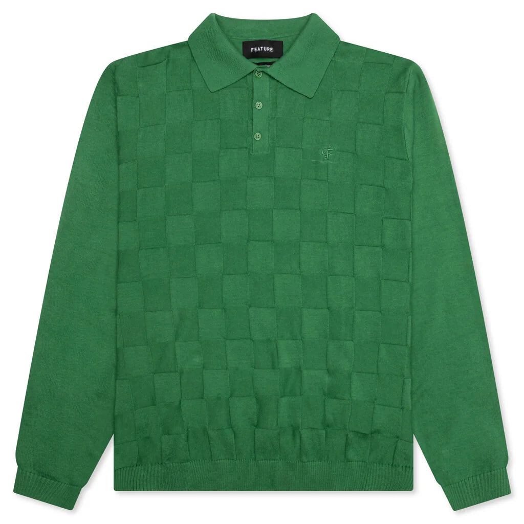 Palmer Checked L S Sweater Polo Augusta Green