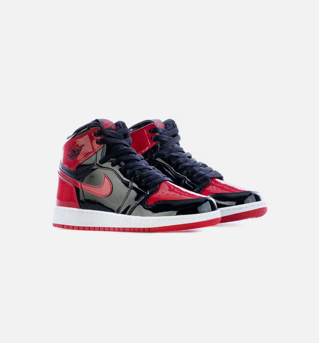 Air Jordan 1 High OG Patent Bred Grade School Lifestyle Shoe Black White Varsity Red Limit One Per Customer