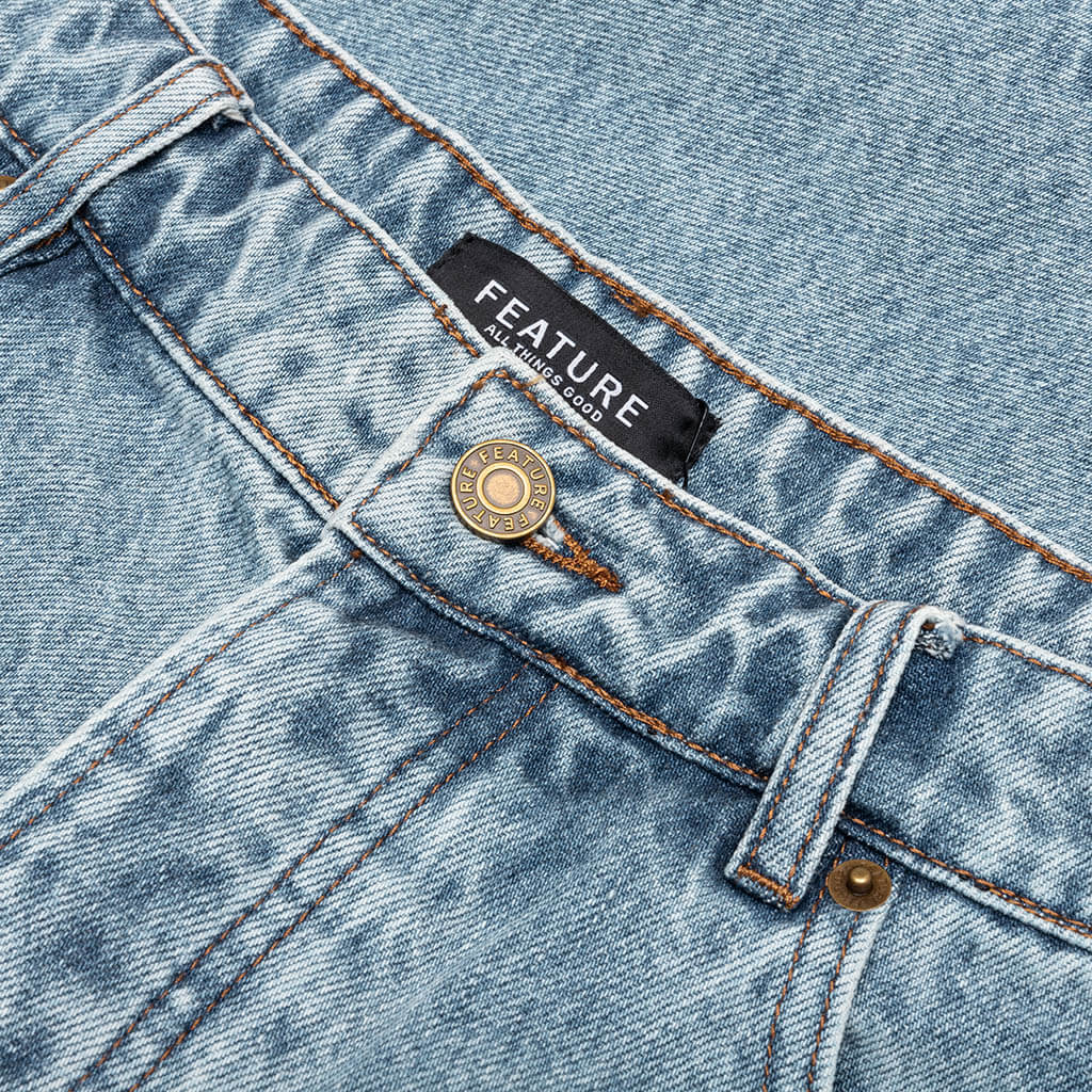 Berry Wide Denim Short Washed Medium Blue