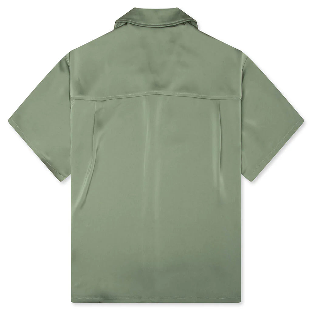 Satin Chest Logo Camp Collar Sage