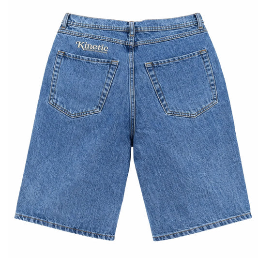 Kinetic Embroidered Baggy Denim Shorts Blue