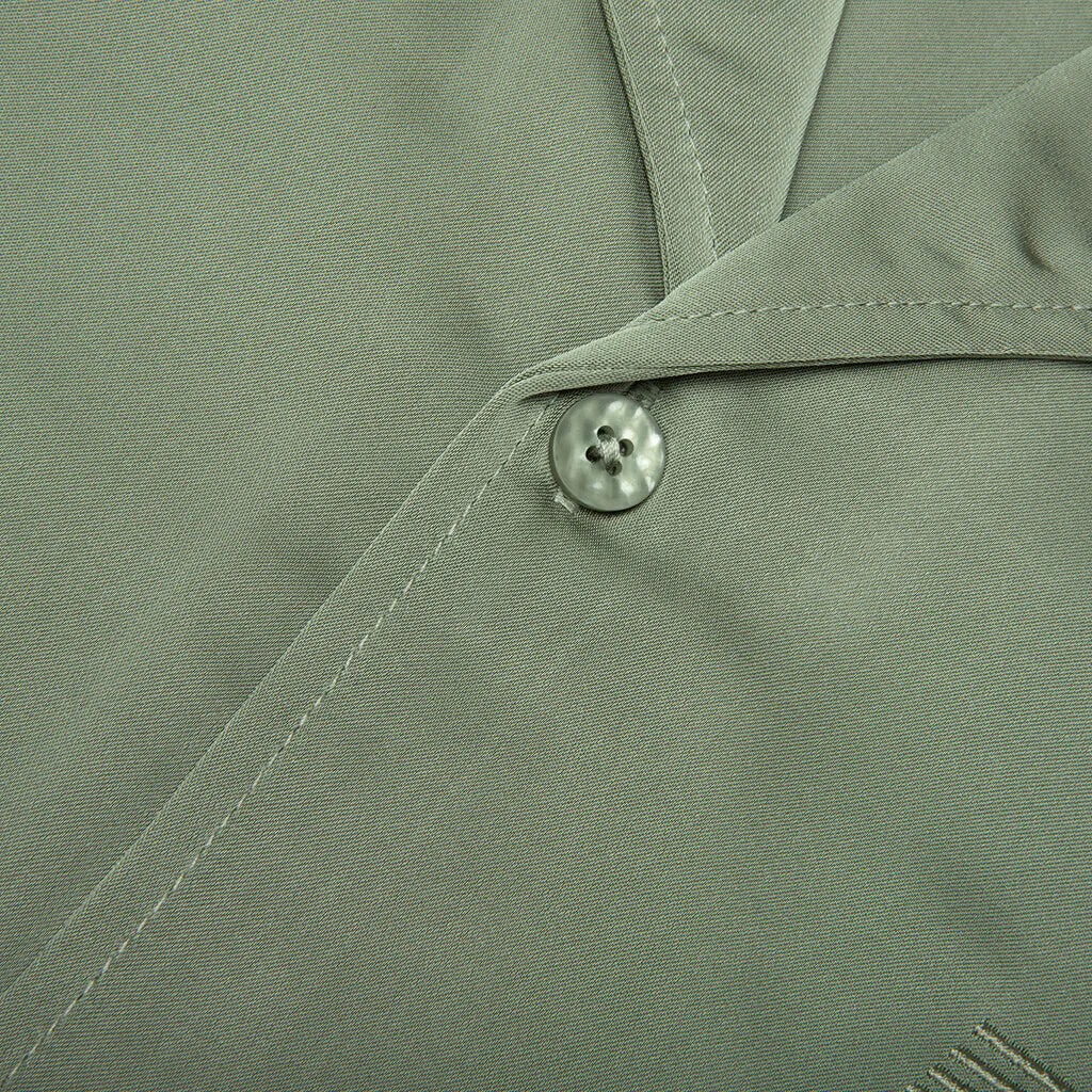 Satin Chest Logo Camp Collar Sage