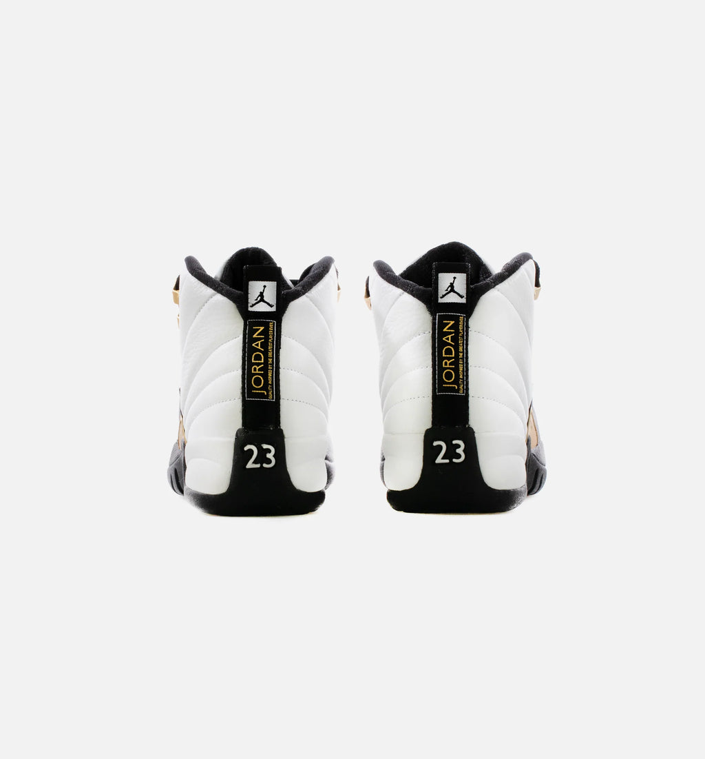 Air Jordan 12 Retro Royalty Grade School Lifestyle Shoe White Black Metallic Gold