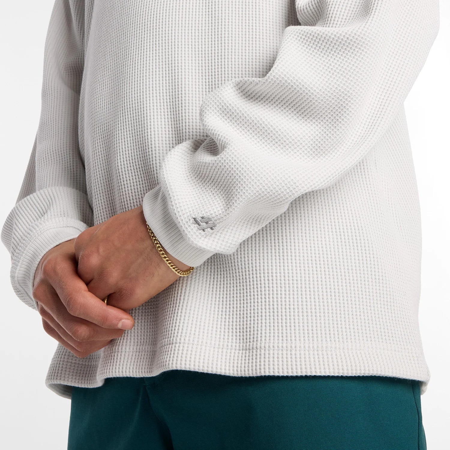 New Balance Numeric Waffle Knit Long Sleeve Henley Oatmeal