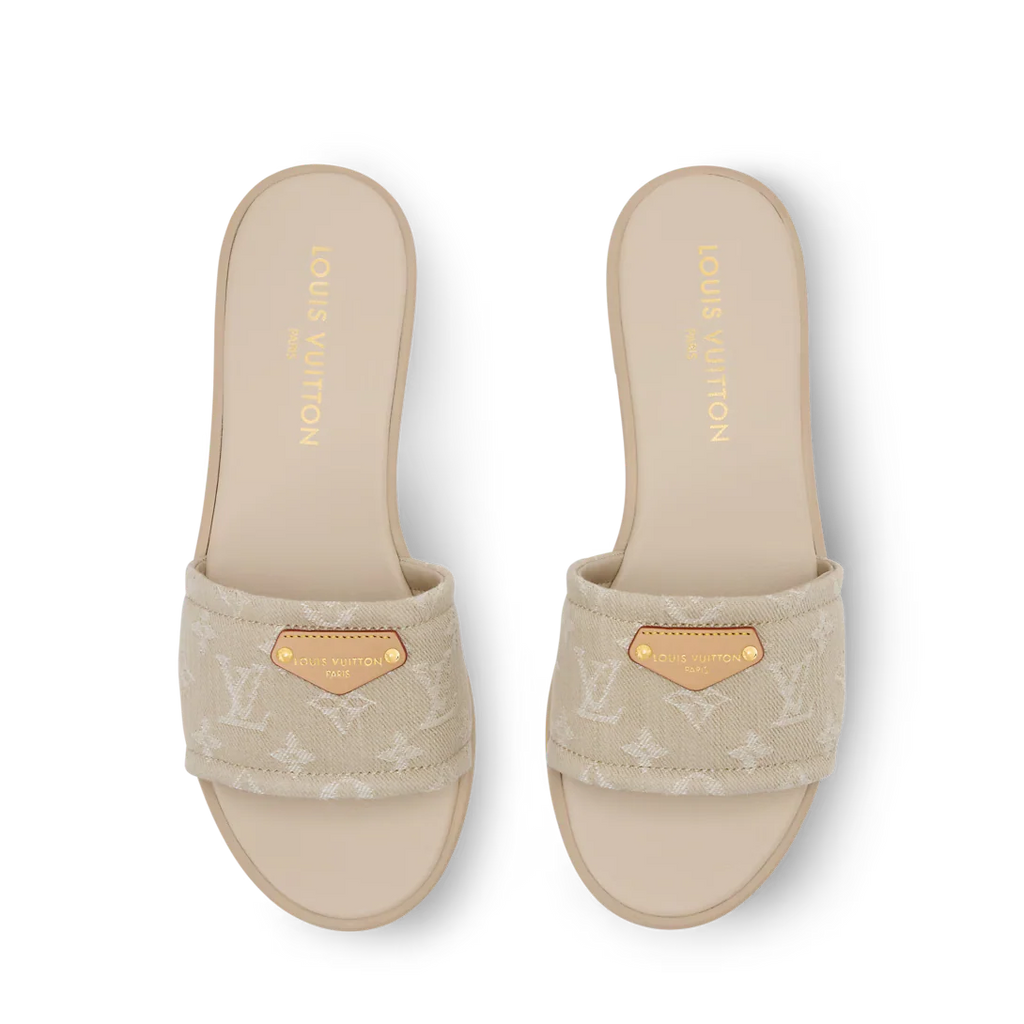 LV Lily Flat Mule Beige Denim