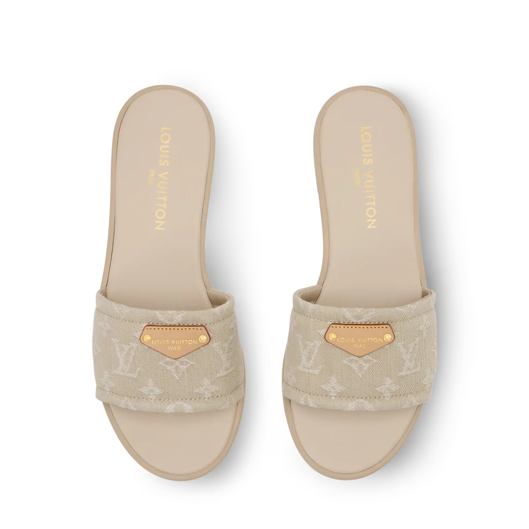 LV Lily Flat Mule Beige Denim