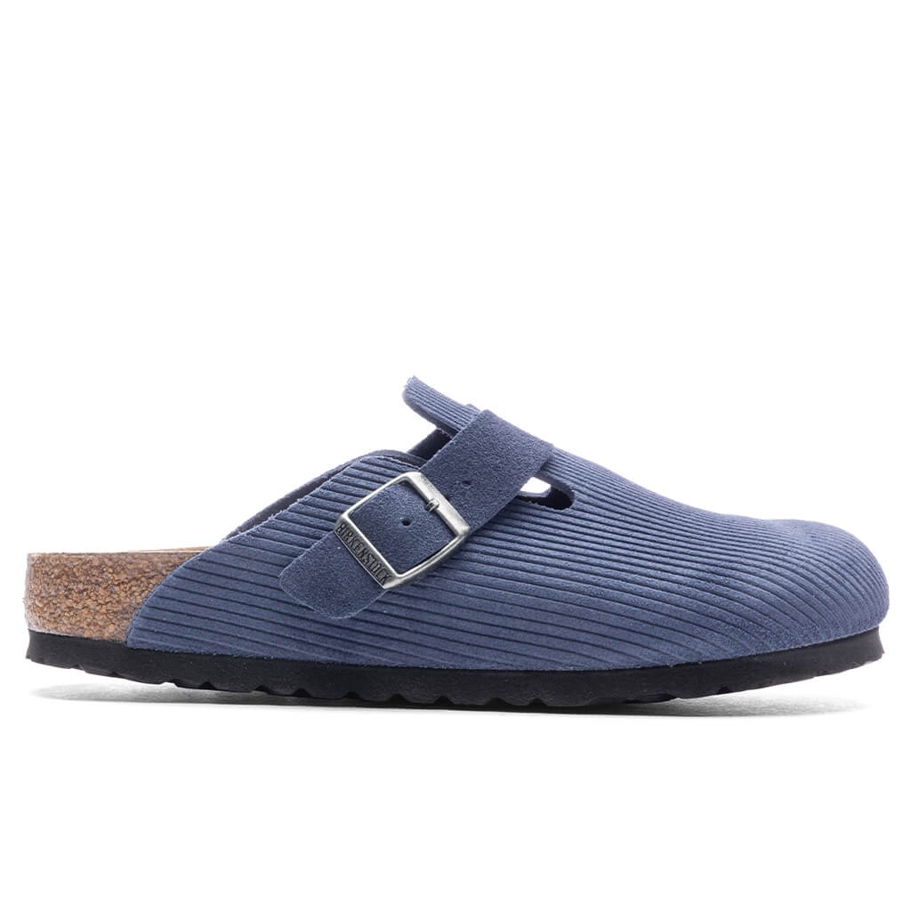 Womens Narrow Boston Suede Embossed Indigo Blue