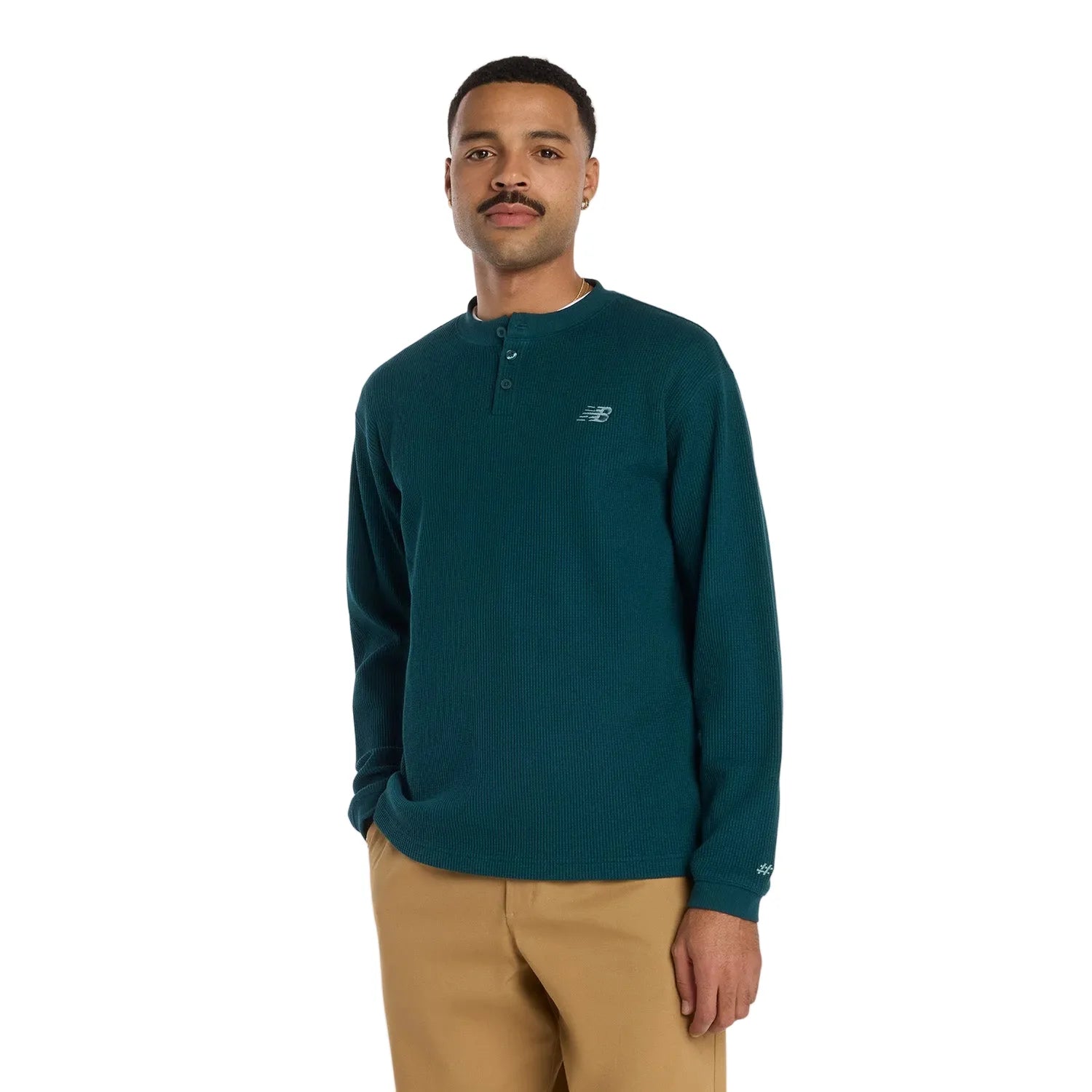 New Balance Numeric Waffle Knit Long Sleeve Henley Spruce