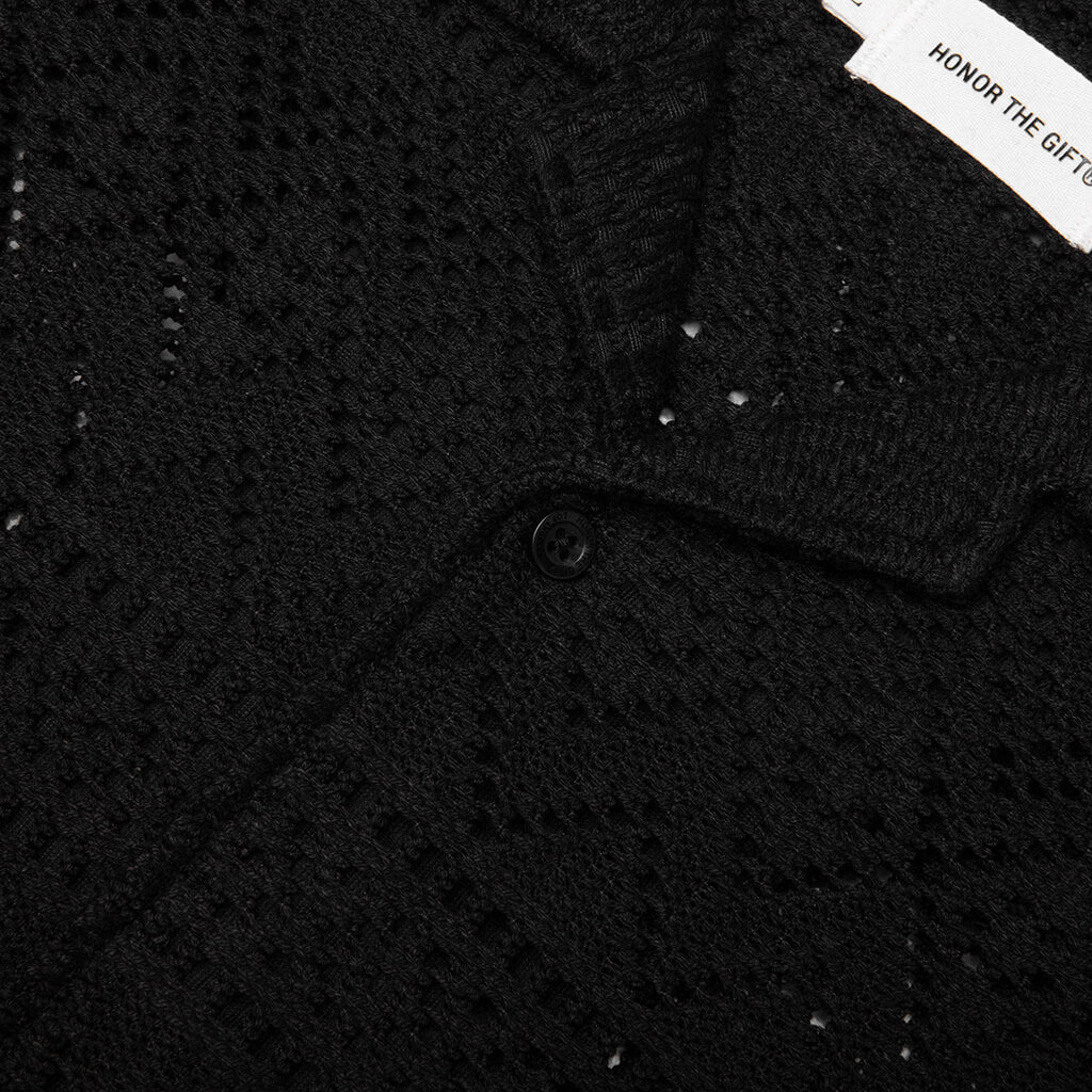 Pointelle Crochet Camp Collar Black
