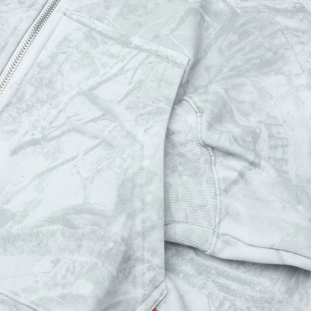 Snow Camo Eye Logo Zip Up Hoodie Washed White